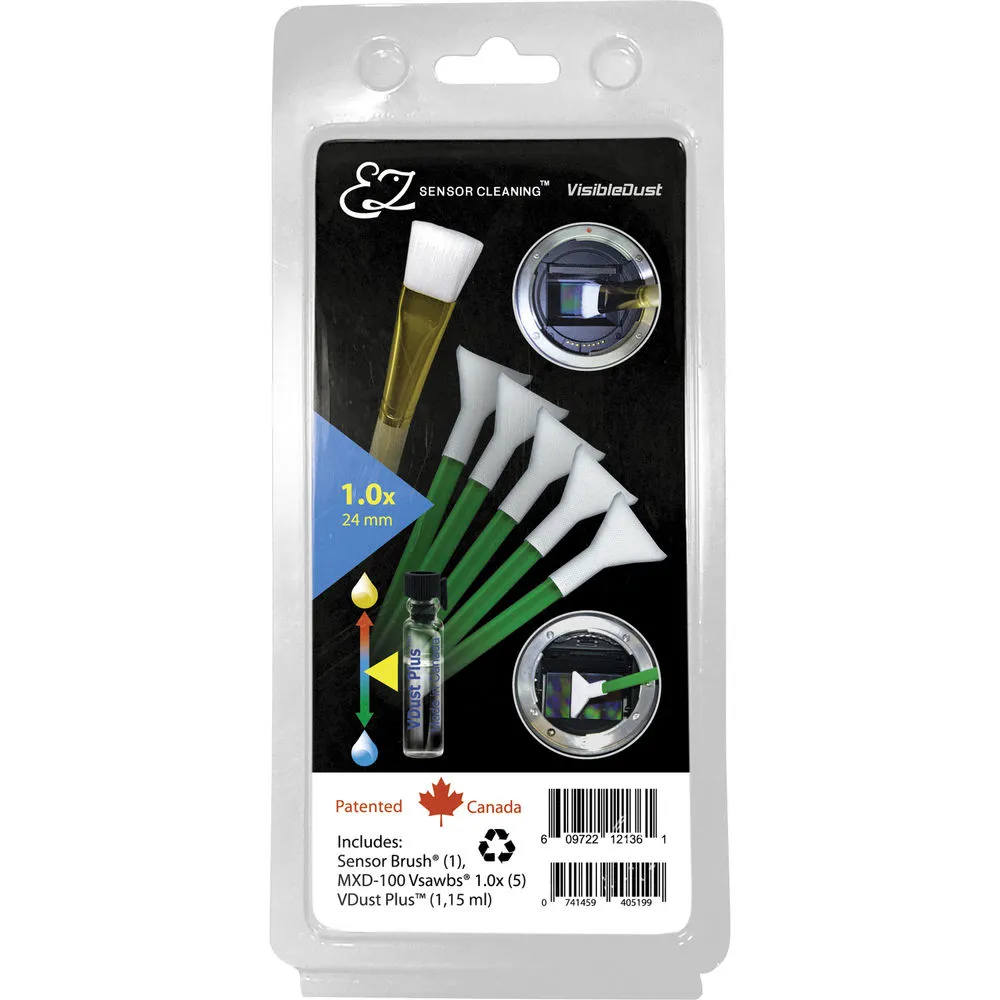 EZ Sensor Cleaning Kit PLUS - VDust Plus (1.15ml)   5 Green 1.0x Vswabs   Sensor Brush